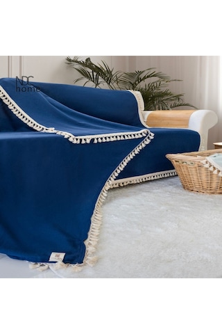 Dnc Home Tekstil Ndchome Premium Keten Lacivert Ponponlu Koltuk Örtüsü 170 X 220