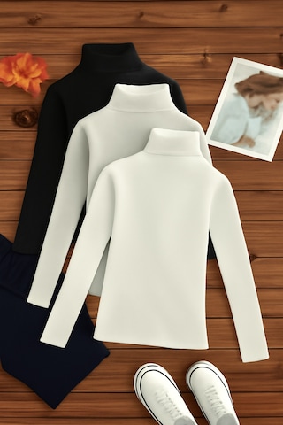 3'lü Paket Kadın Basic Tam Balıkçı Yaka Kazak Çok Renkli-7