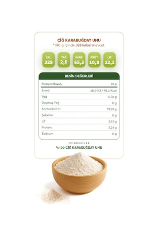 Glutensiz Fabrika Çiğ Karabuğday Unu 1 KG