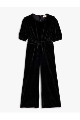 Koton Kadife Tulum Balon Kol İspanyol Paça Beli Kuşaklı Siyah 5wkg80016ak Siyah