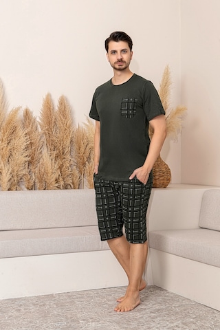 Nisanca Sportif %100 Pamuk Şortlu Erkek Pijama Takımı Haki