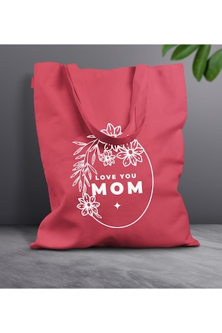 Bk Gift Anneler Günü Tasarımlı Kırmızı Kumaş Bez Çanta, Baskılı Omuz Çantası, Alışveriş Çantası, Anneler Günü Hediyesi, Anneye Hediye-4 Kırmızı