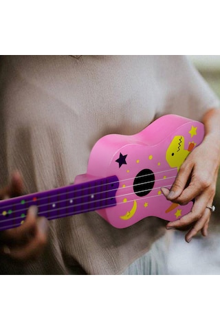 Yaozixa 21 İnç Pembe Dinozor Ukulele - 324mm Tel Uzunluğu/12 Perde/4 Beyaz Nilon Tel - Çocuklar İçin Başlangıç Seviye Muzik Aleti