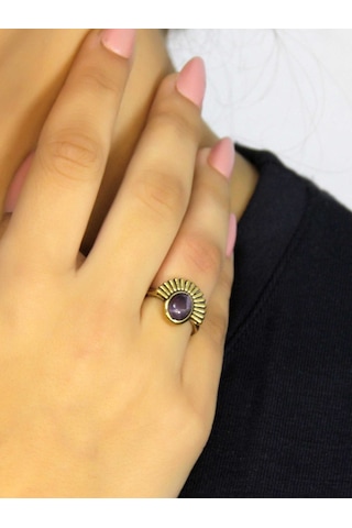 Doğal Taş Ametist Doğal Taşlı Antik Model Kadın Ayarlanabillir Yüzük Euy82amt Mor