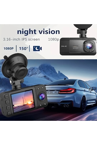 Xuweiwei 1080p Dual Lens Dual Camera Without Card Araç Kamerası Geniş Açı Hd Gece Görüşü Döngü Kayıt Hareket Algılama 2 Ips Ekran Ön Ve Kabin Dvr