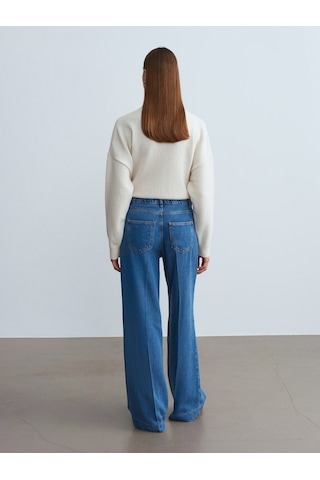 Dilvin 72102 Dökümlü Wide Leg Jean-mavi Mavi