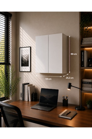 3 Raflı Çok Amaçlı Kitaplık Mat Beyaz Mdf Lam 69x55x25 Cm Yavaşlatıcılı Kapaklı