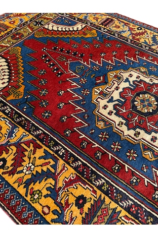El Dokuması Eski Yaşlı Yahyalı Halısı 128x230 Kök Boyası Renkli %100 Yün Halı Kırmızı