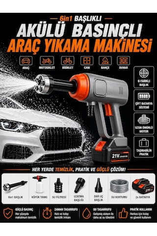 21v Şarjlı Araba Yıkama Makinesi 335psı 18000rpm Çift Batarya 25000mah Araç Tazyikli Su Pompası -