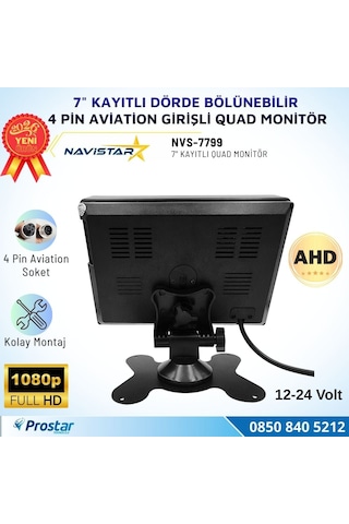 7 İnç Dörde Bölünebilir Kayıtlı Quad Monitör 4 Pin Aviation Girişli Ahd 1080p/720p/cvbs Analog Pal Ntsc 256gb Sd Kart Destekli