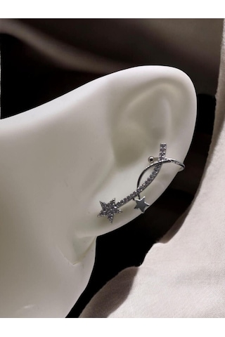 Yıldız Desenli Silver Earcuff Küpe Gümüş