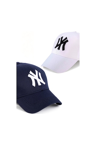 Unisex 2'li Set Lacivert ve Beyaz Renk Ny New York Beyzbol Şapka - Unisex Lacivert - Beyaz
