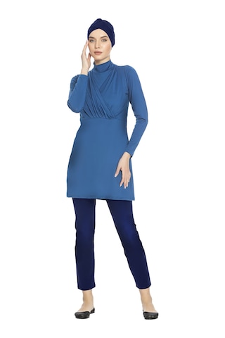 Büyük Beden Likralı Tam Kapalı Tesettür Mayo 1285 Petrol Petrol