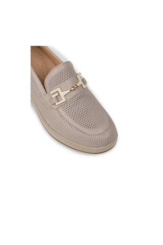 Deery Kadın Bej Hakiki Deri Dolgu Topuk Loafer - N0277zbejc01