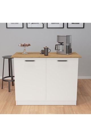 Umg Mobilya 120lik Benzila Ada Mutfak Siyah Kulplu, Mutfak Adası, Kahve Köşesi, Çok Amaçlı Dolap Beyaz - Meşe