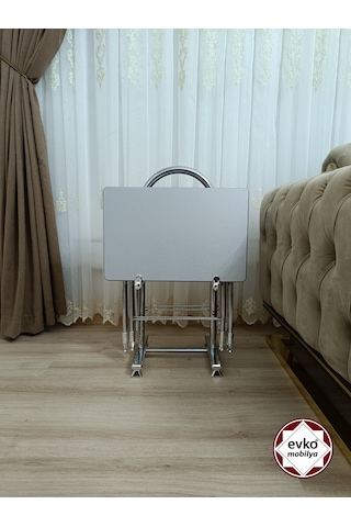 Çanta Zigon Sehpa,4'lü Sehpa, Zigon Sehpası, Mdf Mebran - Gri