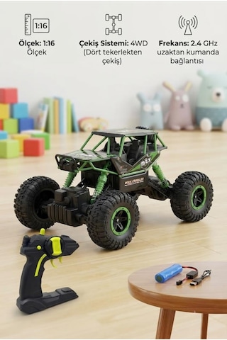 Racing Crew Max Rock Crawler 1:16 Ölçek 4wd Uzaktan Kumandalı Arazi Aracı 2.4 Ghz Oyuncak Araba Çok Renkli
