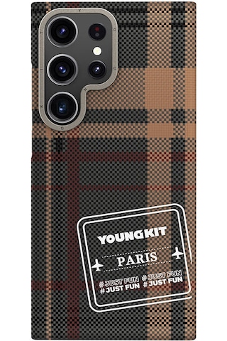 Galaxy S24 Ultra Uyumlu Kılıf Ekose Desenli Youngkit Gezhi Serisi Kapak Kırmızı