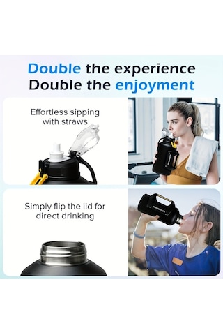 Novahub Kulplu Yalıtımlı Su Şişesi, 1183ml, Çift Katmanlı Pipetli Vakumlu Termos Beyaz Renk Beyaz