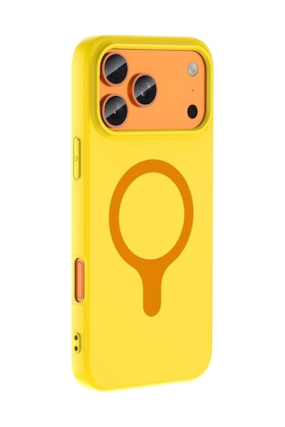 Apple iPhone Uyumlu 17 Pro Max Kılıf M-safe Şarj Özellikli Zore Aris Silikon Kapak - Sarı