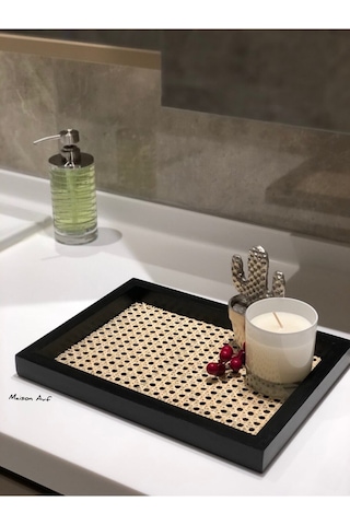 Rattan Hazeran Tepsi Siyah Dikdörtgen %100 Doğal Hazeran M016