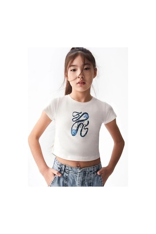 Nk Kids Kız Çocuk Önü Desenli Dive Into Yazılı T-shirt-14007 Beyaz