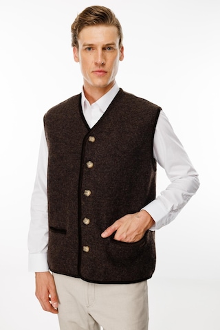 Erkek V Yaka Astarlı Saf Yün Keçe Yelek Kahve Kahve