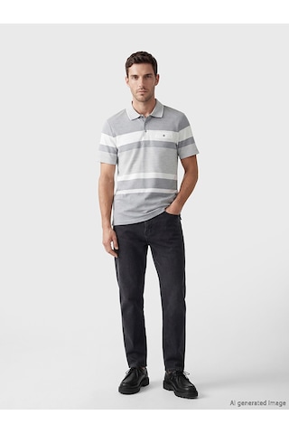 Lcwaıkıkı Classic İndigo Polo Yaka Çizgili Erkek Pike Tişört