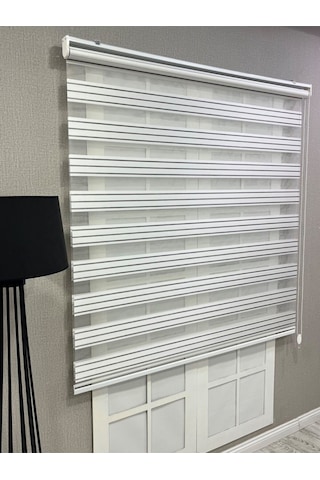 Zebra Stor Perde Dar Plise Güneşlik Beyaz Gri Çizgili Beyaz