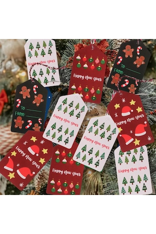 Yılbaşı Noel Şapka Temalı Hediye Etiketi, Yeniyıl Paketleme Kartı