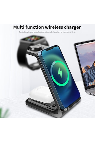 Hombey Akıllı 4'lü Kablosuz Manyetik Şarj Aleti - Saat Ve Kulaklık Desteğiyle 15w Hızlı Şarj - İphone 8/x/11/12/13 Serisi Uyumlu