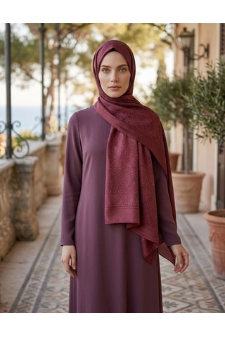 Moda Nuda Çift Taraflı Etnik Desen Şal Bordo