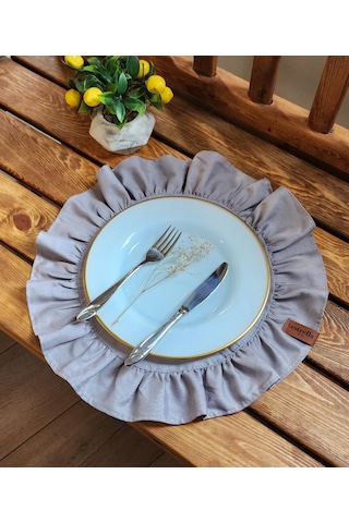 Lizbon Keten Yuvarlak Fırfırlı 2 Li Vintage Amerikan Servis Krem 40x40