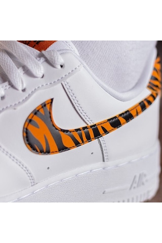 Nike Air Force 1 07 Af1 Leather White Unisex Snaker Hakiki Deri Spor Ayakkabı Beyaz Leopar Swoosh Turuncu