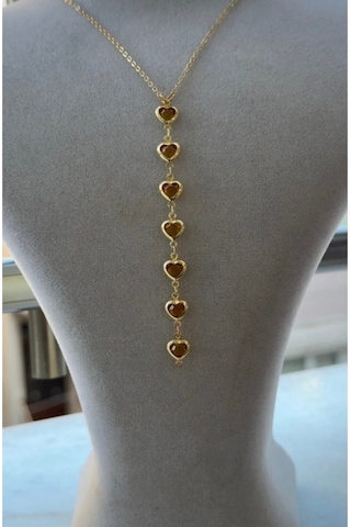 Kadın Gold Renk Zirkon Taşlı Kalpli Y Model Kolye 45 Cm Sarı