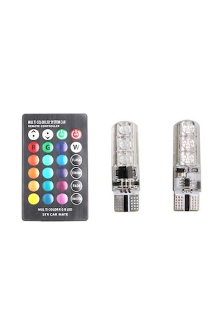 Araç Çakar Lamba Rgb 16 Ledli Ampul Kumandalı Çakarlı Park Ampülü
