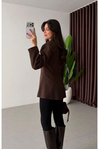 Ecenin Favorileri Acı Kahverengi Kruvaze Blazer Kadın Ceket