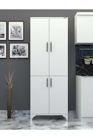 % 100 Mdf Lam Beyaz 4 Kapaklı Kapak Beyaz Gövde Çok Amaçlı Dolap