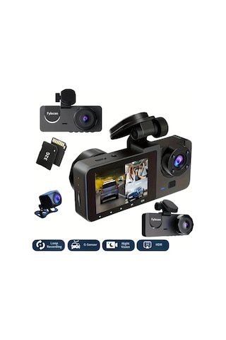 Xuweiwei Upgrade 4k 32g 3 Kanallı Araç Kamerası Ön Ve Arka Dahili 32gb Sd Kart Kızılötesi Gece Görüşü