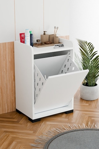 Solena Dekoratif Çamaşır Dolabı Düşer Kapak Çamaşırlık Beyaz