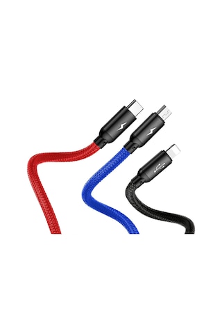 Lightning Iphone Micro Usb Type-c Hızlı Şarj Kablosu Çoklu Örgü Şarz Kablosu Tüm Cep Telefonlara Uyumlu 120cm 3 İn 1 Kablo