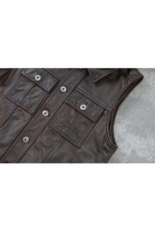 Kapüşonlu Hakiki Deri Yelek Acı Kahve