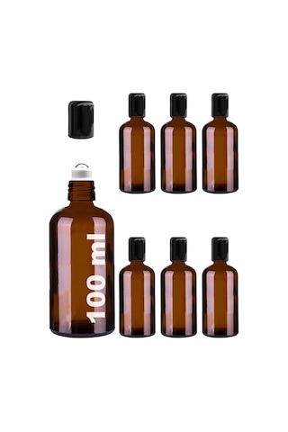 Çelik Roll On Şişesi 100 ML Sızdırmaz Siyah Kapaklı Amber Cam Şişe 6 Adet