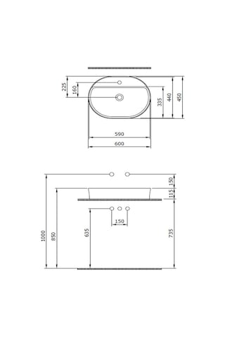 Bocchi Sottile Slim Line 1600-001-0126 Tezgah Üstü Lavabo Beyaz 60 CM 1466841