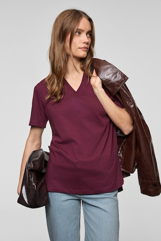 Grımelange Alıne Kadın %100 Organik Pamuk Derin V Yakalı Comfort Fit Bordo T-shirt Bordo
