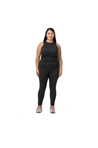 Disentis Arkadan Fermuarlı Taytlı Kadın Büyük Beden Tulum Siyah