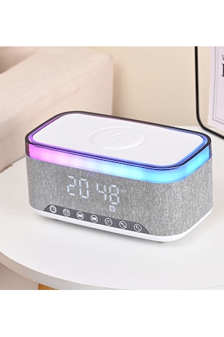 Sa-148 15w Kablosuz Şarj Etme Özellikli Masa Saati - Çalar Saatli Alarm - Bluetooth Hoparlör - Radyo