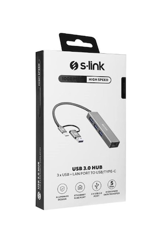 S-link Sw-u332 Type-c - Usb3.0 1000mbps 3 Port Usb Gigabit Ethernet Adaptör