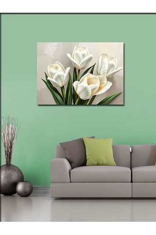 Kanvas Tablo Beyaz Zarif Laleler 70cmx100cm