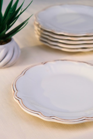 Tabak Evi Porselen Antik Stoneware Pasta Tabağı 20,50cm 6 Kişilik 6 Parça Ekru